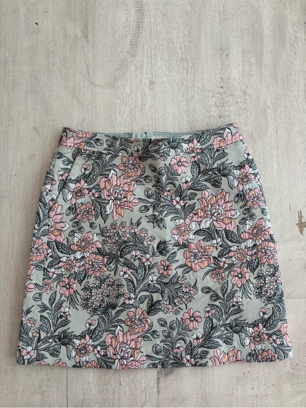 LOFT Pink Floral Mini Skirt on Mint Green